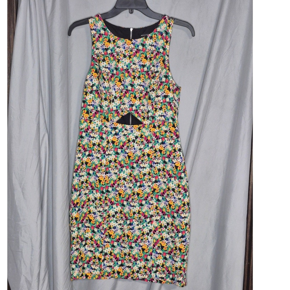 I Heart Ronson Floral Cutout Sheath Dress Womens 4 Multicolor Sleeveless Mini